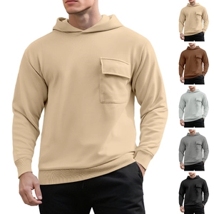 Men Hoodie Fleece Pullover Solid Color Front Pocket Casual Long Sleeve Streetwear Sweatshirt Soft Polyester Fashion