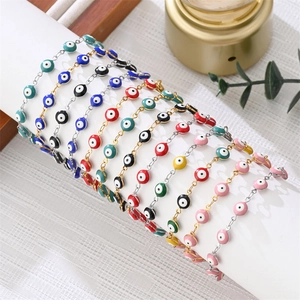 Evil Eye Bracelet Stainless Steel 18K Gold Plated Colorful Enamel Lucky Charm Adjustable Jewelry For Women Men