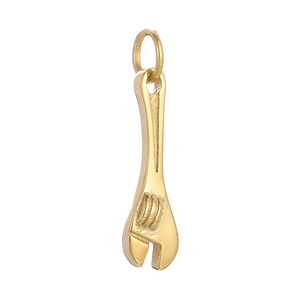 Polished golden stainless steel wrench charm pendant for DIY creative jewelry design