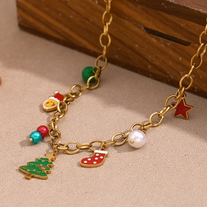 Handmade 18K gold plated stainless steel Christmas necklace with colorful charms