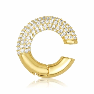 Luxurious gold C-shaped ear cuff with sparkling zircons and a smooth metallic finish
