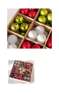 Detailed view of 3cm Christmas ornaments with matte and glitter finishes in a gift box