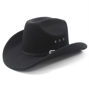 Western Cowboy Hat Wool Felt Wide Brim Retro Fedora With Belt Buckle Breathable Eyelets For Sun Protection Unisex