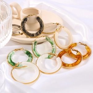 Chic 18k gold plated stainless steel hoops with multicolored marble resin charms