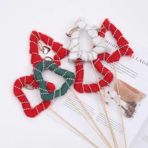 Christmas felt flower bouquet picks in red green and white with silver bead chain decoration