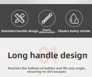 Deep cleaning bottle brush with long handle and flexible brush head for bottom reach