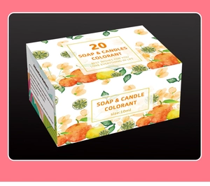 Detailed 20-color candle dye liquid set in a 10ml bottle kit with fruit-themed packaging