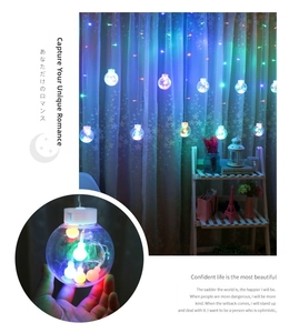 Detail view of transparent LED ball curtain lights with colorful micro bulbs for decor