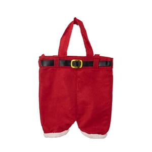 Christmas Santa pants gift bag in festive red and green for holiday wine bottle decoration