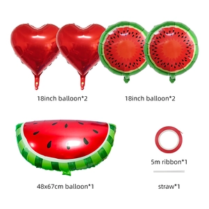 5pcs Summer Hawaii watermelon balloon set with heart and round foil balloons for parties
