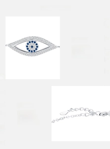 Detailed view of S925 sterling silver evil eye charm with blue and white 5A zircons