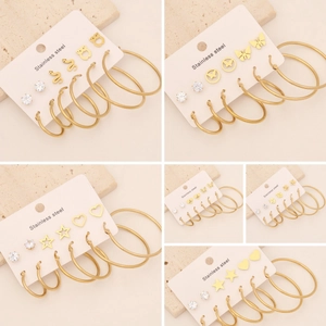 Boucles D'oreilles Créoles Et Clous En Acier Inoxydable Papillon Serpent Cœur Étoile Zircon Plaqué Or Bijoux Mode Femmes