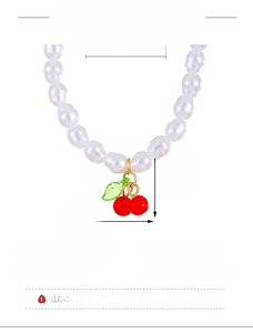 Detail specifications of cherry pendant pearl necklace with measurements and material info