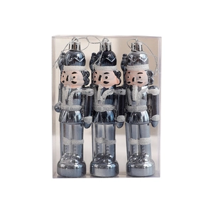 Three-piece set of silver nutcracker Christmas tree hanging ornaments in a gift box