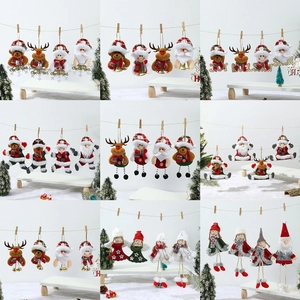 Christmas Ornaments Tree Pendants Plush Cloth Wood Metal Bell Santa Snowman Reindeer Bear Angel Hanging Festive Home Decor