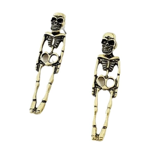 Gothic punk style full body skeleton drop earrings in vintage bronze metal finish