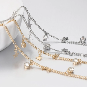 Gold and silver star chains with rhinestones for DIY necklaces and jewelry making