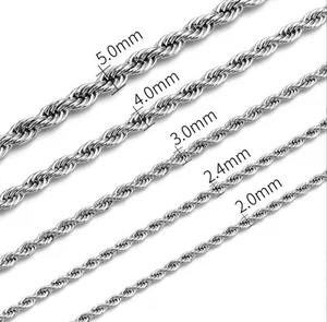 Detailed comparison of stainless steel twist chain necklaces in five different diameters