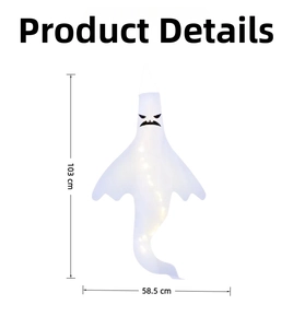 Hanging Halloween ghost windsock with LED lights, measuring 103 cm by 58.5 cm