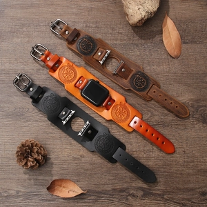 Retro Viking compass totem leather bands for Apple Watch in black and brown shades