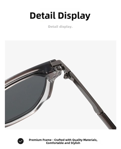 Detailed close-up of high-quality metal hinge and translucent acetate frame on sun glasses