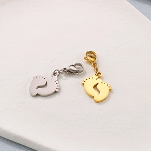 Creative stainless steel foot-shaped charms in gold and silver with lobster clasps