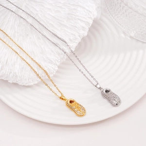 Hip hop sneaker pendant necklace with sparkling cubic zirconia in gold and silver finish