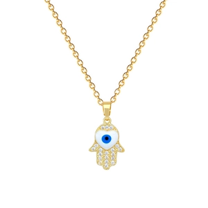 Titanium steel Hamsa necklace with enamel evil eye pendant and sparkling crystals