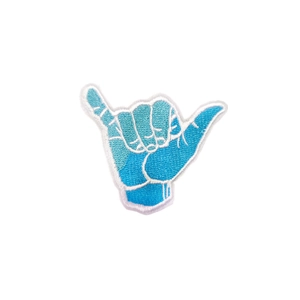Blue gradient Shaka sign gesture embroidered patch with high quality needlework texture