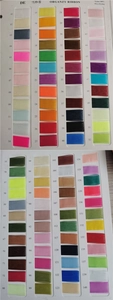 Detailed color chart for organza ribbon showing over 100 nylon fabric shade options