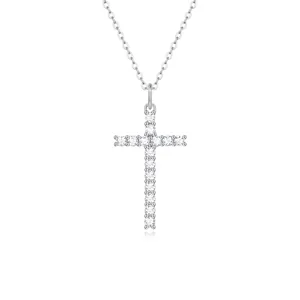 Elegant 925 sterling silver cross pendant necklace featuring brilliant moissanite stones