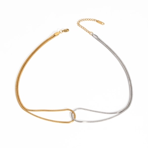 Minimalist interlocking snake chain necklace in mixed gold and silver tones
