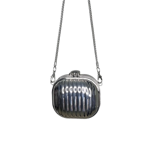 Chic silver acrylic mini bag with vertical stripe texture and slender metal chain strap