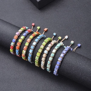 Bohemian square natural stone bracelets with colorful woven beads for women yoga