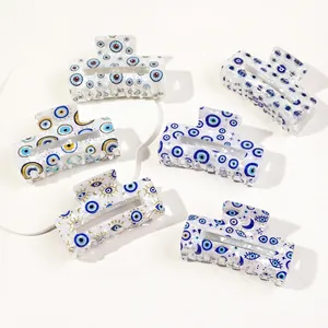 Evil Eye Hair Claw Clip Acetate Plastic Stars Moon Pattern Hair Accessory For Women Bohemian Vintage Style Shark Clip