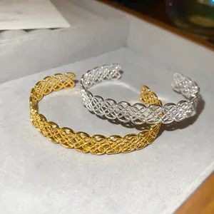 Bracelet jonc évidé en métal doré et argenté au design minimaliste pour femmes