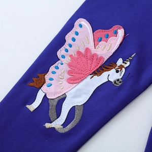 Leggings violets en coton pour filles avec un écusson licorne et paillettes brillantes