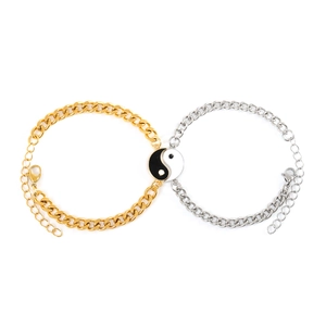 Yin Yang stainless steel magnetic couple bracelets set in gold and silver finish