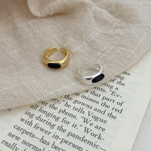 Minimalist 925 sterling silver open ring with black onyx inlay in gold and silver finish