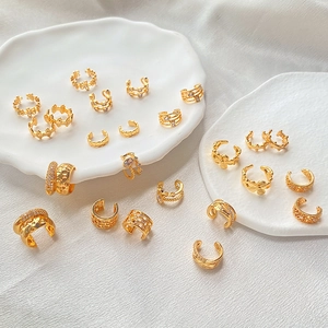 Ear Cuff Non Piercing Ear Clip Brass 18K Gold Plated Zircon Butterfly Flower Geometric Design Jewelry For Women