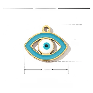 Detailansicht des 15mm Evil Eye Anhängers aus Edelstahl und Emaille mit Maßen