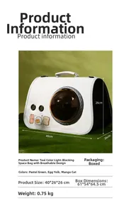 Detail view of foldable pet carrier with brown sunshade capsule and cute cat patterns