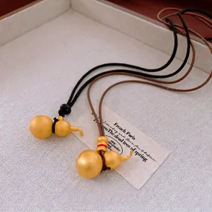 Gourd Hulu Pendant Necklace Copper Matte Gold Finish Adjustable Rope Cord Vintage Ethnic Style Jewelry For Women