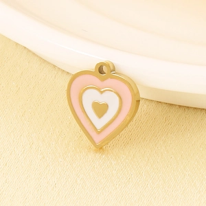Pendentif Cœur Acier Inoxydable Émail Multicouche Goutte Huile Rose Blanc Bijoux DIY Collier Accessoire Sucré