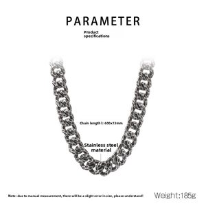 Detail of silver hammered texture stainless steel Cuban link necklace with 600mm length