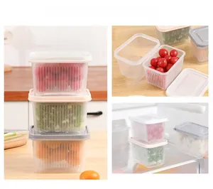 Stackable double-layer food storage containers with drainage basket for fridge organizing