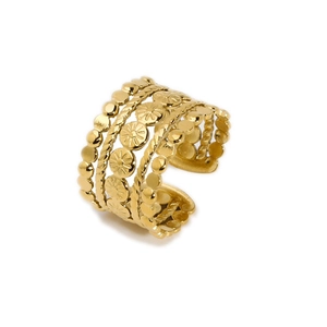 Gold plated stainless steel open ring with multilayer bohemian relief patterns