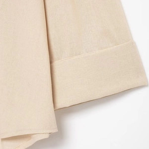 Women's casual linen-blend loose shirt with lapel collar and curved hem in apricot color