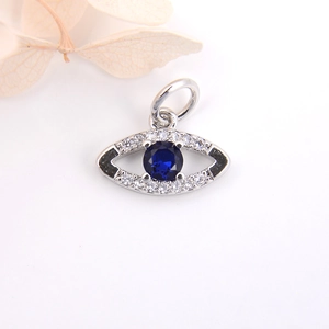 Silver evil eye pendant with blue crystal and white cubic zirconia for DIY jewelry making