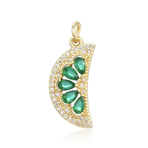 Luxurious gold watermelon pendant necklace with green drop zircons and crystal accents